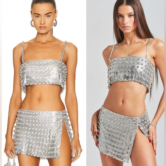 Retrofete Kauren cropped embellished chainmail camisole in silver NWT - Picture 2 of 9